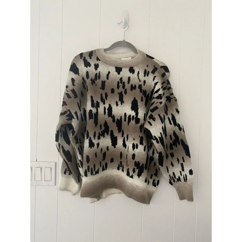 New Topshop Animal Print Sz 12 Tie-Dye Sweater in Beige Size NWT $67